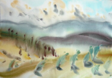 Brezy v Suchom jarku ( birch trees in Dry creek ) Painting titled "Brezy v Suchom jark…" by Rudolf Suran, Original Artwork, Watercolor