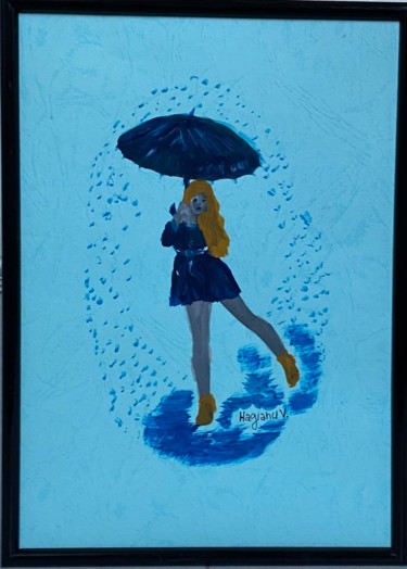 Woman walking in the rain Painting titled "Woman walking in th…" by Viorica Hagianu, Original Artwork, Gouache