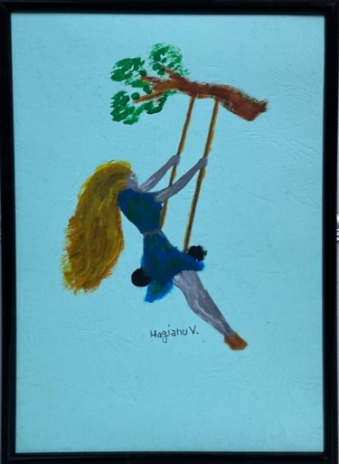 Blonde woman in a cradle. Gouache on A4, 200g paper Painting titled "Blonde woman in a c…" by Viorica Hagianu, Original Artwork, Gouache