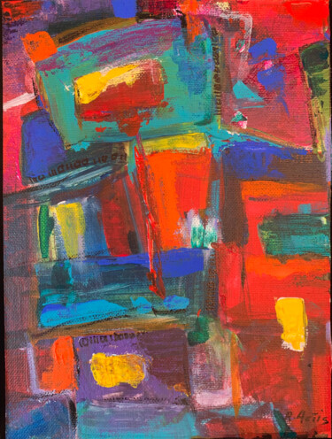 「Ordinateur au repos」というタイトルの絵画 Raymond Actis-Dattaによって, オリジナルのアートワーク, アクリル ウッドストレッチャーフレームにマウント
