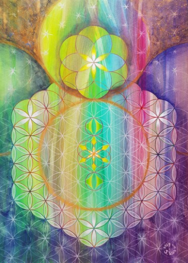Schilderij getiteld "universe flower of…" door Sabina Kiss, Origineel Kunstwerk, Acryl