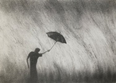 Drawing titled "Bourasque" by Sandrine Piegay, Original Artwork, Graphite