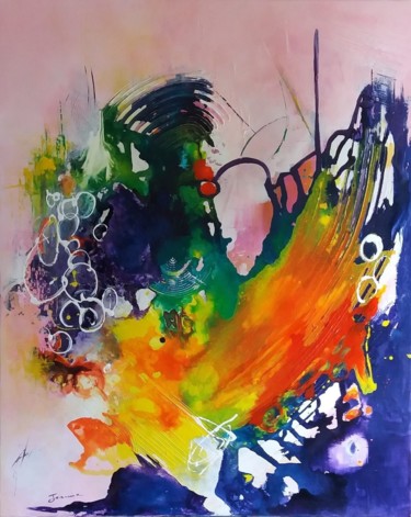 Schilderij getiteld "REF 14-20 - Du sole…" door Jeanne, Origineel Kunstwerk, Acryl Gemonteerd op Frame voor houten brancard