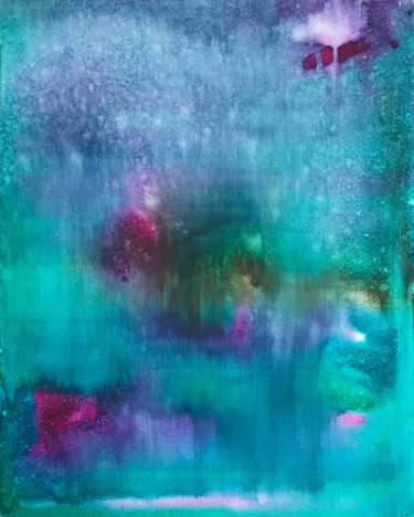 Emerald rain outside the window. Watercolor landscape. 绘画 标题为“Emerald rain outsid…” 由Natalia Maleleva, 原创艺术品, 水彩