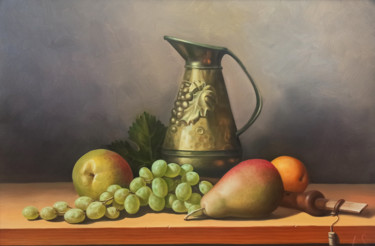 Still life with fruits and duduk (40x60cm, oil painting ) Malarstwo zatytułowany „Still life with fru…” autorstwa Sergey Miqayelya, Oryginalna praca, Olej Zamontowany na Drewniana ra…