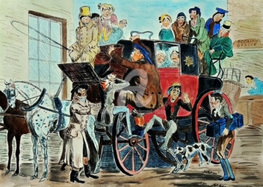 Horse Cart Station Dibujo titulada "Horse Cart Station" por Clement Tsang, Obra de arte original, Acuarela