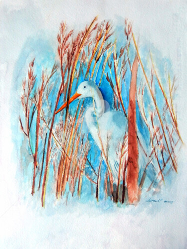 「Duck in the grass」というタイトルの絵画 Clement Tsangによって, オリジナルのアートワーク, 水彩画