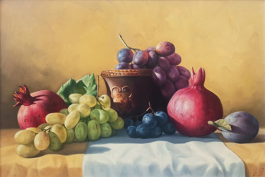 Still life with colorful fruits-2 (40x60cm, oil painting, re Malarstwo zatytułowany „Still life with col…” autorstwa Sergey Miqayelya, Oryginalna praca, Olej Zamontowany na Drewniana ra…
