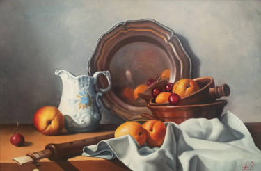 Still life with fruits and duduk-2 (40x60cm, oil painting ) Malarstwo zatytułowany „Still life with fru…” autorstwa Sergey Miqayelya, Oryginalna praca, Olej Zamontowany na Drewniana ra…