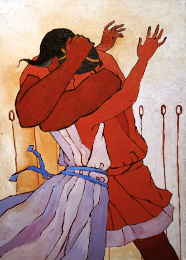 Painting titled "Odyssey and penelope" by Taisiia Menigecheva, Original Artwork, Oil Mounted on Wood Stretcher frame