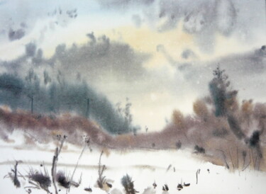 Painting titled "Zimný podvečer (Win…" by Rudolf Suran, Original Artwork, Watercolor