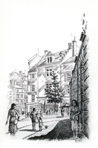Dessin intitulée "Tous en promenade" par Jean-Paul Ramon, Œuvre d'art originale, Encre