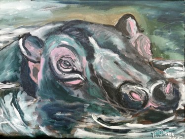 绘画 标题为“Hippo bath” 由Regina Dem, 原创艺术品, 丙烯