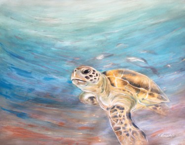 TURTLE SWING - sea nature underworld animals waterolour Peinture intitulée "TURTLE SWING - sea…" par Ksenia Lutsenko, Œuvre d'art originale, Aquarelle