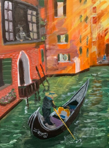 Peinture intitulée "city ​​boat" par Saud Ali Alassaf, Œuvre d'art originale, Acrylique