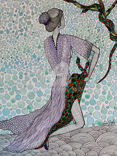제목이 "Charmeuse de serpen…"인 그림 Lucie Giglio로, 원작, 수채화