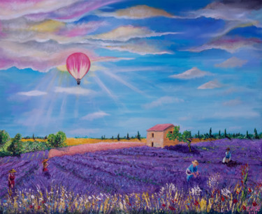 Le Lavandin de Valensole Painting titled "Le Lavandin de Vale…" by Emmanuelle Menny Fleuridas, Original Artwork, Oil Mounted on Wood Stretcher frame