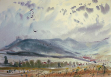 Painting titled "Letný podvečer (Sum…" by Rudolf Suran, Original Artwork, Watercolor