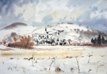 Painting titled "Oravská Jasenica" by Rudolf Suran, Original Artwork, Watercolor