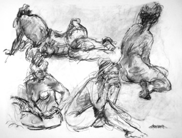 Dessin intitulée "fusain 50/65 2007 72" par Christian Rolland, Œuvre d'art originale, Fusain