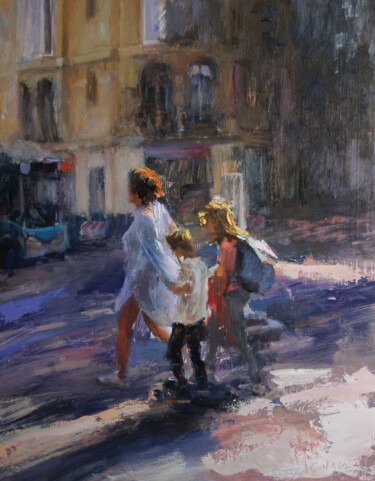 L'heure de la sortie Peinture intitulée "L'heure de la sortie" par Manuel Leonardi, Œuvre d'art originale, Huile