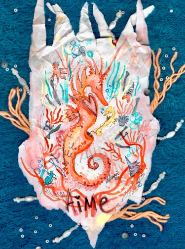 绘画 标题为“Aime (Hippocampes)” 由Edie Tempier, 原创艺术品, 水彩