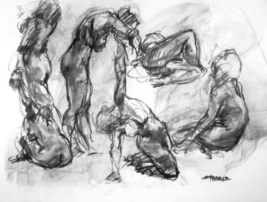 Dessin intitulée "fusain 50/65 2007 74" par Christian Rolland, Œuvre d'art originale, Fusain