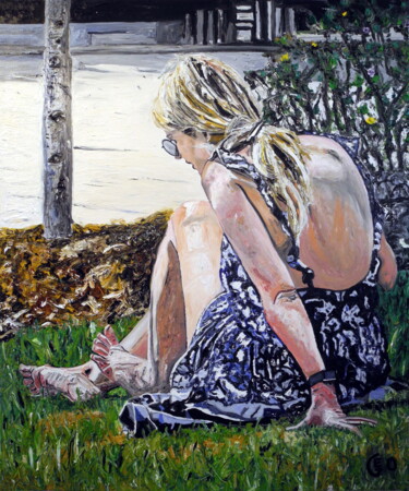 La jeune fille sur l'herbe Peinture intitulée "La jeune fille sur…" par Jerome Labrunerie (GEO), Œuvre d'art originale, Huile