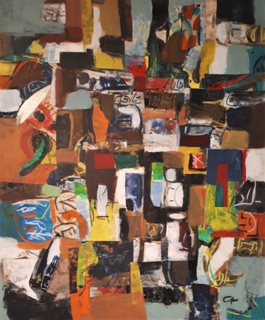 Collages titled "Nouvelle structure" by Ludovic Grosset, Original Artwork, Acrylic Mounted on Wood Panel