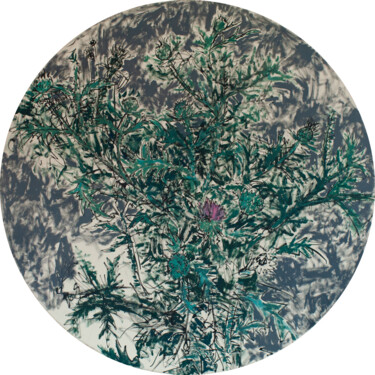 Painting titled "Thistle" by Glib Franko, Original Artwork, Oil Mounted on Wood Stretcher frame