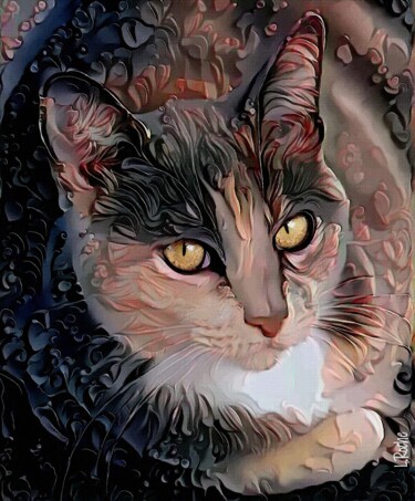 Goldy, cat - Mix media on panel - 70x58 cm-Unique