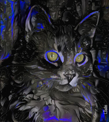 Fraïm, cat - Mix media on panel - 70x60 cm-Unique