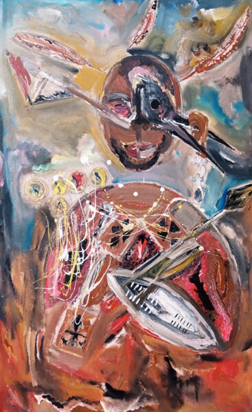 「The Ladies KING ran…」というタイトルの絵画 Topo Mposa Bwによって, オリジナルのアートワーク, アクリル