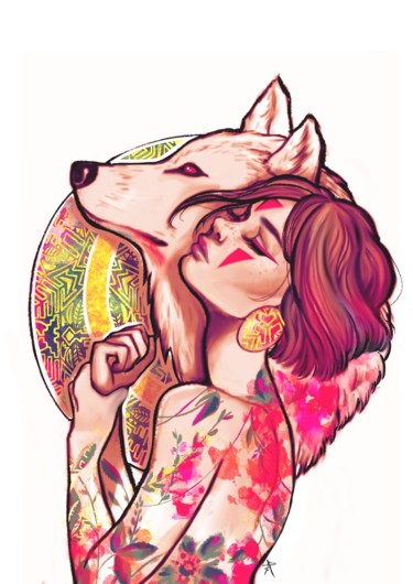 Arts numériques intitulée "Princesse des Loups" par Inesca, Œuvre d'art originale, Peinture numérique