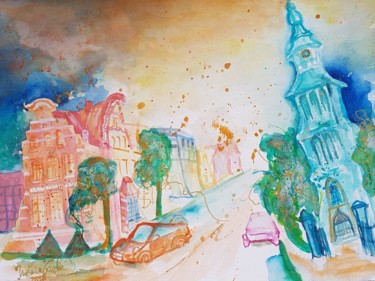 绘画 标题为“Hot town Summer in…” 由Ursula Gnech, 原创艺术品, 水彩