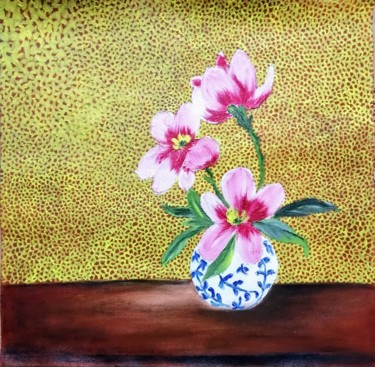 Magnolias and honeycomb Schilderij getiteld "Magnolias and honey…" door Smita Srivastav, Origineel Kunstwerk, Olie