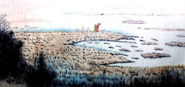 Painting titled "Landscape and Old M…" by Clement Tsang, Original Artwork, Watercolor