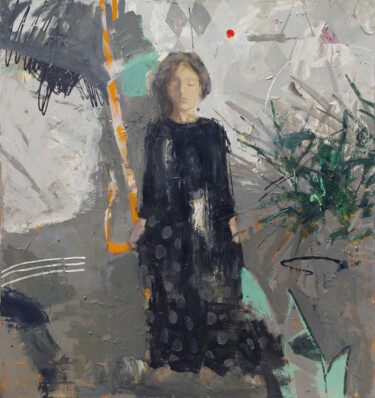 Painting titled "Girl" by Glib Franko, Original Artwork, Oil Mounted on Wood Stretcher frame