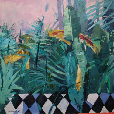 Painting titled "Terrase" by Glib Franko, Original Artwork, Oil Mounted on Wood Stretcher frame