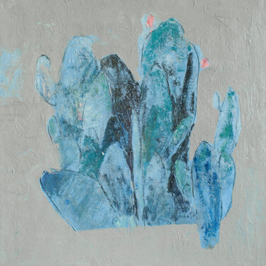 Painting titled "Blue cactus" by Glib Franko, Original Artwork, Oil Mounted on Wood Stretcher frame