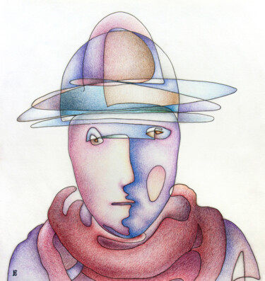 Portrait with a red scarf 「Portrait with a red…」というタイトルの描画 Nikolay Starostenkoによって, オリジナルのアートワーク, コンテ