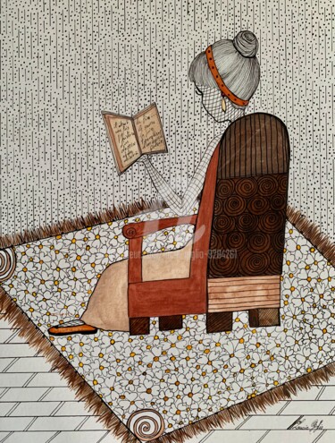 La Liseuse de poèmes Dessin intitulée "La Liseuse de poèmes" par Lucie Giglio, Œuvre d'art originale, Aquarelle