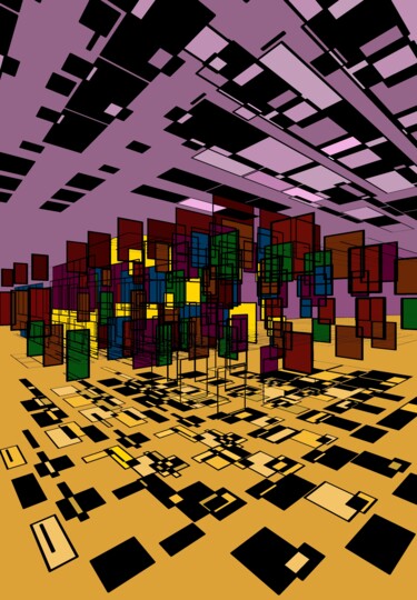 Geometric concept city buildings Digital Arts titled "Geometric concept c…" by Ana Teresa Dias Da Silva, Original Artwork, Digital Painting