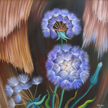 Painting titled "Dandelions" by Vinko Hlebs, Original Artwork, Oil
