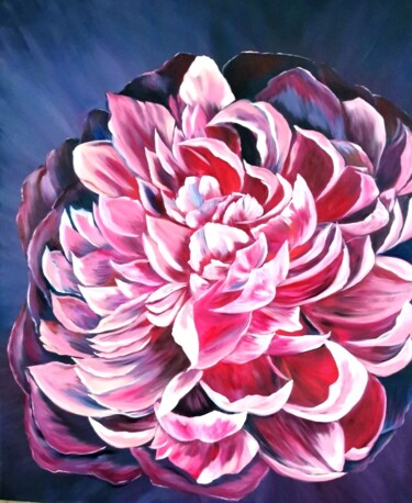 Painting titled "peony flower" by Svetlana Kunegina, Original Artwork, Oil