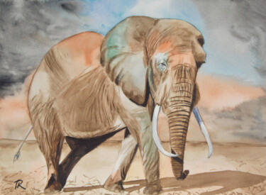 Aquarelle originale et unique, intitulée: Eléphant Peinture intitulée "Aquarelle originale…" par Isabelle Redonnet, Œuvre d'art originale, Aquarelle