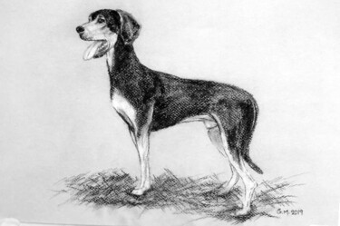 Dessin intitulée "Ελληνικός Ιχνηλάτης" par Georgia Melanitou (G.M.), Œuvre d'art originale, Fusain