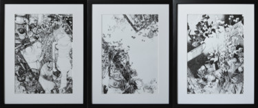 triptych "Collages with a lamp and flowers." Graphic arts 图画 标题为“triptych "Collages…” 由Alena Magomedova (a.m.create), 原创艺术品, 圆珠笔