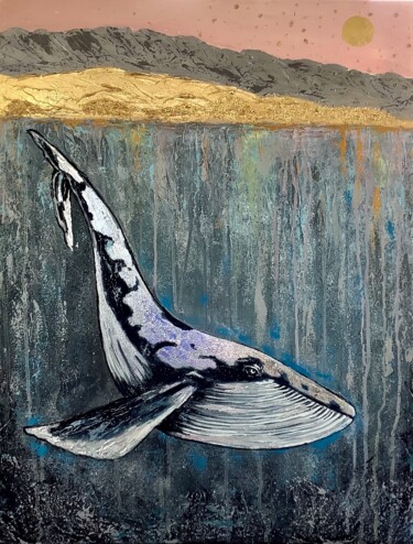 绘画 标题为“silver whale” 由Yuliia Kiselova, 原创艺术品, 丙烯 安装在木质担架架上