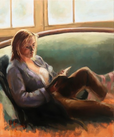 Peinture intitulée "la liseuse" par Laurence Gasior, Œuvre d'art originale, Huile Monté sur Châssis en bois